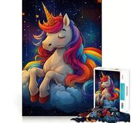 Rompecabezas de 1000 Piezas Unicornio Arcoíris sobre una Nube para Adolescentes Refuerza la Memoria y el vínculo Familiar Bordes precisos Regalo Original (38x26cm)