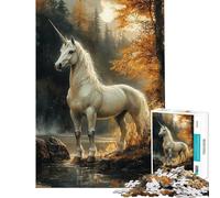 Rompecabezas de 1000 Piezas Unicornio Blanco en el Bosque Rompecabezas para Adultos Juego de ingenio Diversión para Toda la Familia Regalo Ideal para Amigos y Familiares (tamaño 38x26cm)