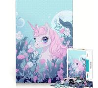 Rompecabezas de 1000 Piezas Unicornio en un jardín de Flores para Adolescentes Juego Divertido con Encaje, Huecos Actividad Nocturna para Toda la Familia (38x52cm)
