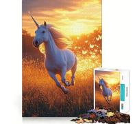 Rompecabezas de 1000 Piezas Unicornio galopando en un Campo Dorado para Adolescentes Juego Divertido con Piezas encajables sin Huecos Actividad Nocturna para Toda la Familia (38x26cm)