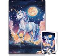 Rompecabezas de 1000 Piezas Unicornio mágico bajo la luz de la Luna para adultosActividad cognitiva de Aprendizaje lúdicoRegalo sorpresas alegresTamaño 38x52cm