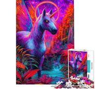 Rompecabezas de 1000 Piezas Unicornio psicodélico en un Bosque Vibrante Rompecabezas para Adolescentes Que mejoran la Memoria Desafío Educativo Regalos para Amigos y Familiares 38x26cm