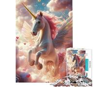 Rompecabezas de 1000 Piezas Unicornio Volador con alas Ayuda a ejercitar el Cerebro Decoración para el hogar Juguete antiestrés Apto para Mayores de 14 años (38x52cm)
