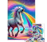 Rompecabezas de 1000 Piezas Unicornio vomitando arcoíris para cumpleaños y Navidad Mejora la Memoria Juegos educativos para Mayores de 14 años Juego de Rompecabezas Disponible (50x75cm)