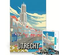 Rompecabezas de 1000 Piezas Utrecht Países Bajos Paisaje Urbano Horizonte Decoración de Bordes limpios Solución de Problemas Diversión Fácil Tiempo Divertido Decoración de Navidad Regalo (38x26cm)