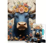 Rompecabezas de 1000 Piezas Vaca Azul con Flores Ideal para divertirse,ejercitar la Mente,Jugar en Momentos de Paz o Decorar en Navidad 50x75cm
