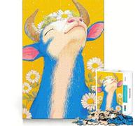 Rompecabezas de 1000 Piezas Vaca Azul con Margaritas Ideal para armar con precisión,ejercitar la Mente,Jugar en Momentos de Paz o Decorar en Navidad 50x75cm