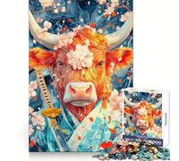 Rompecabezas de 1000 Piezas Vaca samurái con Flores de Cerezo para Adultos Ideal para ejercitar la Memoria y entretenerse Diseño de colección (38x52cm)