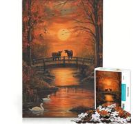 Rompecabezas de 1000 Piezas: Vacas al Atardecer en un Puente, Juego de ingenio, para Relajarse intelectualmente, Toda la Familia 38x52cm
