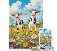 Rompecabezas de 1000 Piezas Vacas Felices en un Prado Juego Educativo de análisis y lógica Juguetes antiestrés cumpleaños y Navidad (52x38cm)
