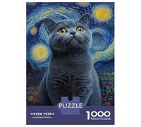 Rompecabezas De 1000 Piezas Van Gogh's Cat Starry Night Rompecabezas para Adultos Juego Práctico Una Obra De Arte Cumpleaños Y Navidad 38x26cm/1000pcs
