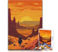 Rompecabezas de 1000 Piezas: Vaquero del Salvaje Oeste, Atardecer, Calma, Divertido, para Pasar el Tiempo Libre, Ajustado, sin Costuras, Juguete de precisión, tamaño 38x26cm