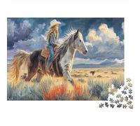 Rompecabezas de 1000 Piezas Vaquero y Caballo Paisaje para Adultos Material Paper Educativo Puzle de Papel Decoración Relajante 52x38cm/1000pcs