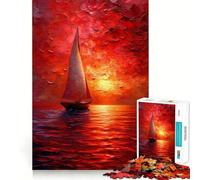 Rompecabezas de 1000 Piezas: Velero en el océano al Atardecer, para Adolescentes Juguete de lógica Resistente Momento de Tranquilidad Borde Transparente Regalo Creativo (50x75cm)