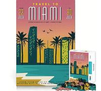 Rompecabezas de 1000 Piezas Viaje a Miami Juego de Bordes Juego cognitivo Juego Lento Divertido Exhibición de Arte navideño (50x75cm)