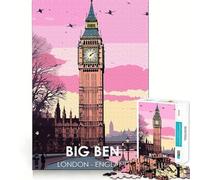 Rompecabezas de 1000 Piezas Viaje al Big Ben Corte Impecable Divertido Juego de lógica Juguete Divertido Juego Libre Actividad de cumpleaños (50x75cm)