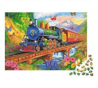 Rompecabezas de 1000 Piezas Viaje en Tren Colorido: Tren de Vapor Colorido en un Puente. Juegos educativos para Adultos. Hermoso desafío Decorativo. de cumpleaños. 38 x 26 cm