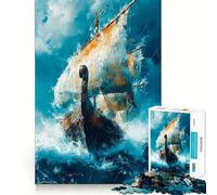 Rompecabezas de 1000 Piezas Vikingos Navegando Juego para ejercitar la Mente Artesanía de Corte experta Un pasatiempo Fascinante para los Momentos de Ocio (38x26cm)