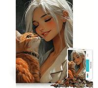 Rompecabezas de 1000 Piezas Vínculo Sereno con Gato Naranja para Adolescentes Juguete Que desafía la Mente Pasatiempo Tranquilo Corte preciso Regalo de Temporada (38x52cm)
