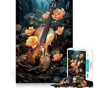 Rompecabezas de 1000 Piezas Violín Entre Flores para Adultos Divertido Juego de Memoria con componentes Resistentes y de Corte Limpio aliviar el estrés (50x75cm)