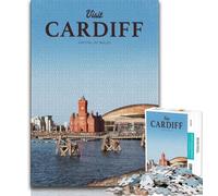 Rompecabezas de 1000 Piezas Visita Cardiff para Adultos, Juguetes educativos, Juegos Familiares con póster a Juego y Hoja de Trivia de 50x75cm