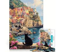 Rompecabezas de 1000 Piezas Vista de un Gato del Encanto costero - Juego de ingenio y precisión - Tiempo de Paz Tranquilo (50x75cm)