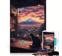 Rompecabezas de 1000 Piezas Vista del Monte Fuji Desde la Perspectiva de un Gato - Juego de Habilidad Mental con Corte preciso,Ideal para Relajarse o como Regalo Festivo (38x52cm)