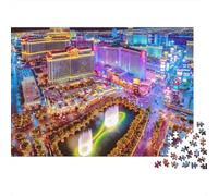Rompecabezas de 1000 Piezas Vista Nocturna de Las Vegas con Paisaje Urbano futurista neón para Adultos, Juegos educativos, decoración del hogar, rompecabezasy como Regalo de52 x 38 cm