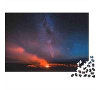Rompecabezas de 1000 Piezas Volcán bajo Las Estrellas: Cielo Abstracto Oscuro y ardiente. para Adultos a Partir de 12 años. Juegos educativos. Decoración del hogar. 38 x 26 cm
