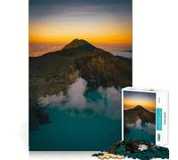 Rompecabezas de 1000 Piezas Volcán y Lago Turquesa al Amanecer Juego para ejercitar la Mente Artesanía de Corte experta Un pasatiempo Fascinante para los Momentos de Ocio (38x52cm)