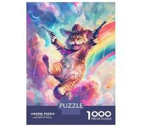 Rompecabezas De 1000 Piezas Whimsical Cowboy Cat Guns Rompecabezas para Adultos Juego Práctico Una Obra De Arte Cumpleaños Y Navidad 70x50cm/1000pcs