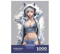 Rompecabezas De 1000 Piezas White Cat Anime Girl Rompecabezas para Adultos Juego De Ingenio Carrera De Velocidad De Manos Cumpleaños Y Navidad 38x26cm/1000pcs
