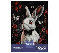 Rompecabezas De 1000 Piezas White Rabbit with Roses Rompecabezas para Adultos Juego De Ingenio Análisis Y Lógica Cumpleaños 38x26cm/1000pcs