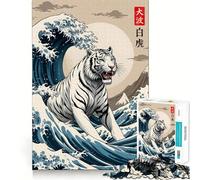 Rompecabezas de 1000 Piezas White Tiger Wave para Adultos Divertido Juego de Memoria componentes Resistentes y de Corte Limpio aliviar el estrés (50x75cm)