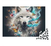 Rompecabezas de 1000 Piezas White Wolf Art Lobo con Aura de Mariposa para Juegos educativos para Adultos Hermoso desafío Decorativo Alta dificultad Cumpleaños 38x26cm Regalos