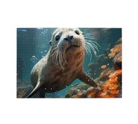 Rompecabezas de 1000 piezas Whjdpp Seal Pup en patrón de agua, rompecabezas educativos de madera intelectual, rompecabezas divertidos, rompecabezas para aliviar el estrés
