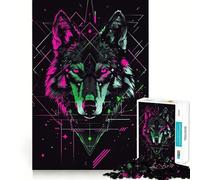 Rompecabezas de 1000 Piezas Wolf Cyberpunk Neon para Adultos Juego de Ejercicios de Pensamiento Ajuste Espacios Actividad para Fortalecer los Lazos Familiares (38x26cm)