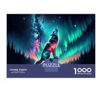 Rompecabezas De 1000 Piezas Wolf Howling at Aurora Borealis Rompecabezas para Adolescentes Juego De Ingenio Regalos para Mujeres Cumpleaños Y Navidad 70x50cm/1000pcs