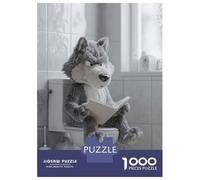 Rompecabezas De 1000 Piezas Wolf Reading on The Toilet Rompecabezas para Adultos Juegos Familiares Ensamblaje De Patrones Cumpleaños Y Navidad 52x38cm/1000pcs