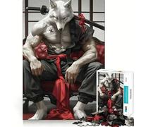 Rompecabezas de 1000 Piezas Wolf Samurai Katana para Adultos,Mejora Mental,Juego,Corte láser para un Ajuste, diversión Familiar Nocturna (38x52cm)