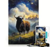 Rompecabezas de 1000 Piezas Yak en Paisaje montañoso con Templo Un Divertido Ejercicio Mental Piezas de Ajuste preciso Una Forma entretenida de Pasar el Tiempo Libre (38x26cm)