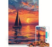 Rompecabezas de 1000 Piezas Yate al Atardecer en el océano - Diversión con Memoria - Superficie Lisa y sin Rebabas - Un desafío entretenido para el Tiempo Libre (50x75cm)