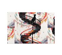 Rompecabezas de 1000 piezas Yyhwhjde Little Black Cat On The Spiral Staircase Picture Educational Intelectual Wooden Puzzles, divertidos rompecabezas para aliviar el estrés
