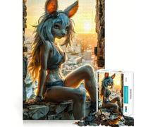 Rompecabezas de 1000 Piezas Zorro al Atardecer en Las ruinas para Adolescentes Mejora la Memoria, estimula el Juego Relajante, Bordes limpios, artículo de Deseo de Papá Noel 50x75cm