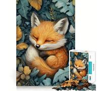 Rompecabezas de 1000 Piezas Zorro bebé durmiendo Entre Hojas de otoño para Adultos Juguete para Pensar, calmar, Relajarse, Arte de Pared con Corte Limpio 38x26cm