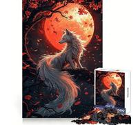 Rompecabezas de 1000 Piezas Zorro Blanco Bajo la Luna de Sangre para Adultos Ideal para Relajarse y desconectar Diseño nítido y Memorable (38x52cm)