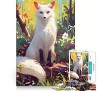 Rompecabezas de 1000 Piezas Zorro Blanco en Prado Floral para Adolescentes Juego Divertido con Encaje Huecos Actividad Nocturna para Toda la Familia (50x75cm)