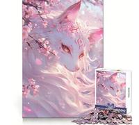 Rompecabezas de 1000 Piezas Zorro Blanco Entre Flores de Cerezo para Adolescentes Actividad de Ocio y Ejercicio Inteligente Cierre sin Costuras Regalo de cumpleaños (38x52cm)