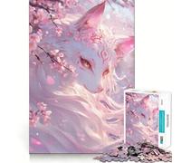 Rompecabezas de 1000 Piezas Zorro Blanco Entre Flores de Cerezo para Adolescentes Diversión tamaño Uniforme Piezas precisas Actividad Relajante para Grupos en Interiores (50x75cm)