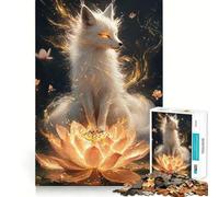 Rompecabezas de 1000 Piezas Zorro Blanco sobre Loto Entrenamiento Cerebral Divertido Encaje Huecos Actividad para Compartir con Seres Queridos (38x52cm)